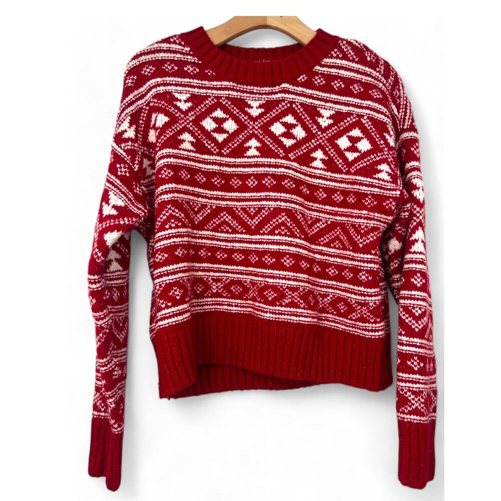 American Eagle | Small | Red Knit Fairisle Holiday Christmas Long Sleeve Sweater - Picture 4 of 6